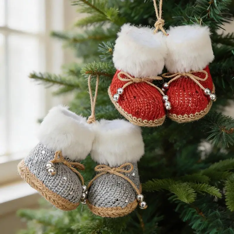 Cloth Knitted Christmas Boot Shape Pendant Soft Xmas Tree Hanging Decoration