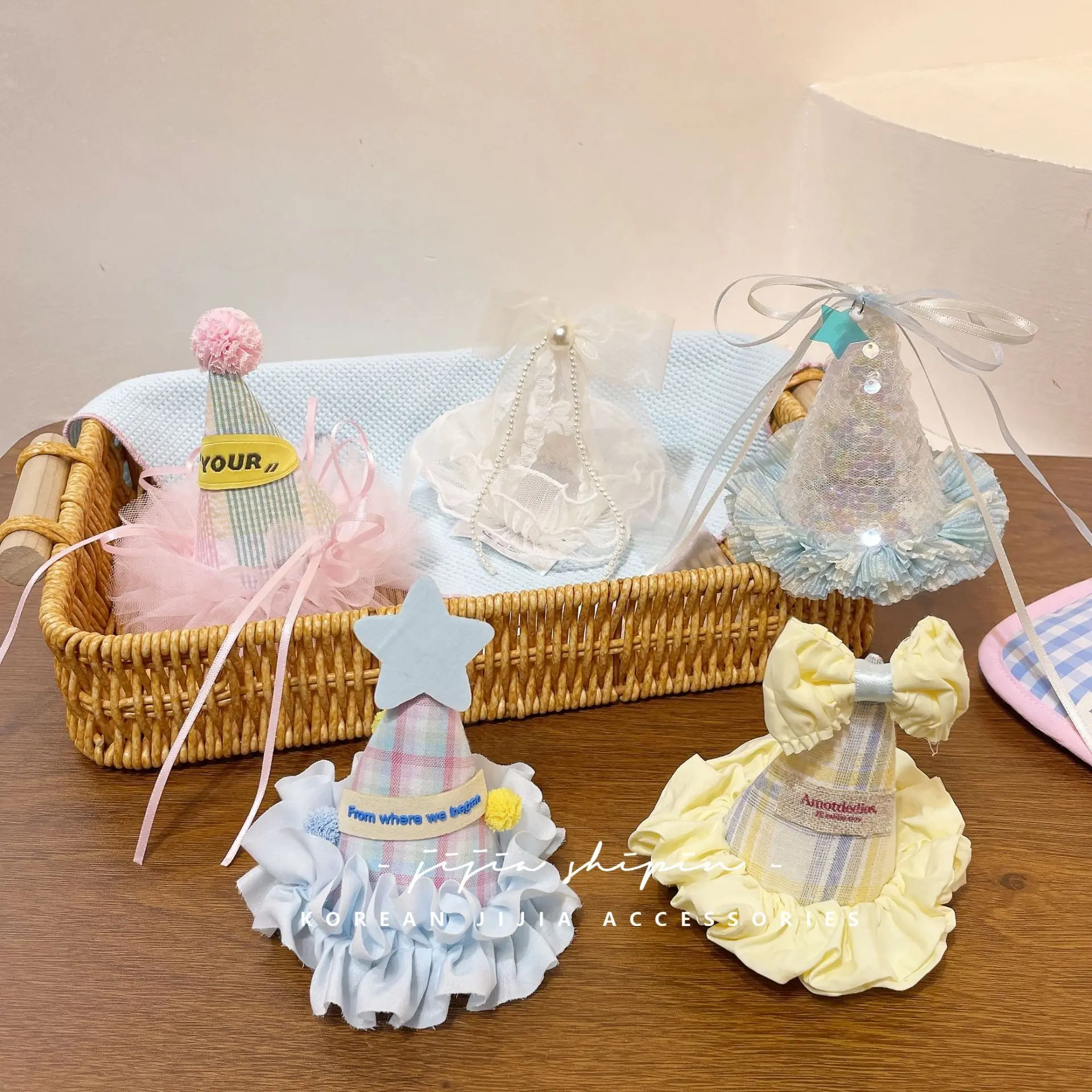 

Sweet Princess Birthday Hat Hairpin Korean Plaid Lace Star Top Clip Party Atmosphere Photo Prop Hairpin