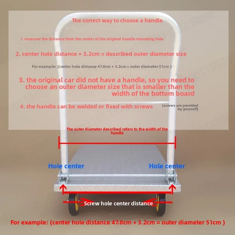 Hand cart stainless steel handle flatbed cart folding armrest small cart movable thickened pull handle parts