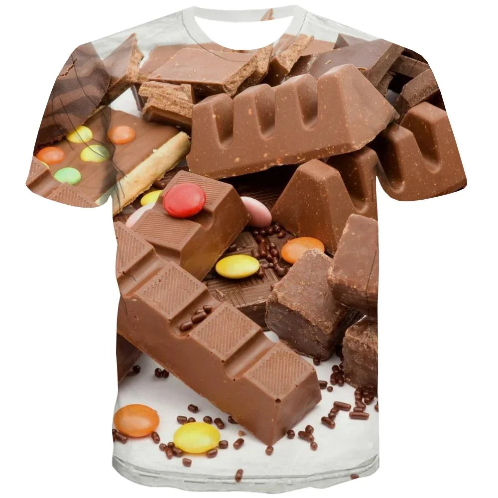 Chocolate Pattern 3D Printed Men's T-shirt Food Cake Hip Hop Street Neutral Short Sleeve Fashion Children's T-shirt Top Clothing