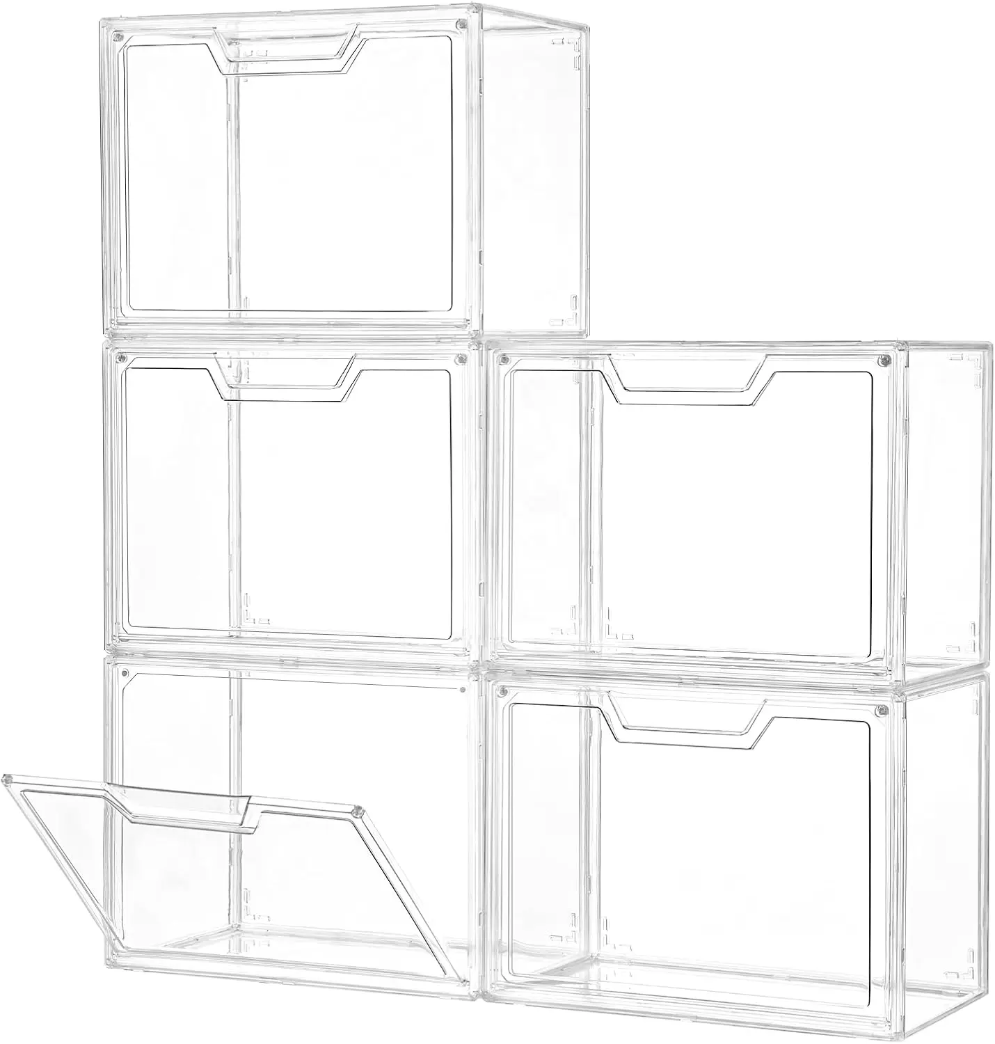 

Clear Acrylic Stackable Storage Bins with Lids, 5-Pack Display Cases for Handbags and Collectibles