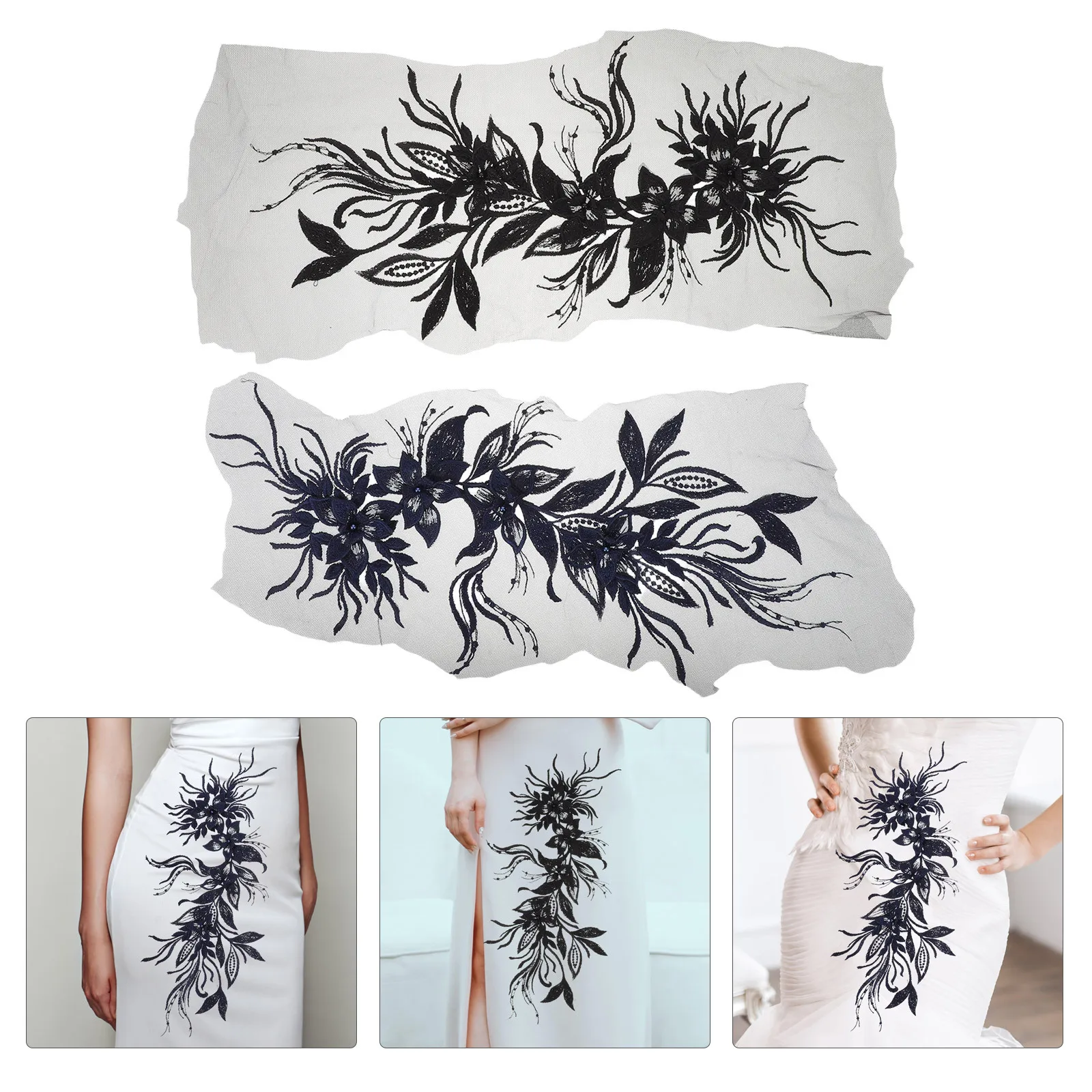 

2Pcs Lace Applique 3D Floral Embroidered Handmade Wedding Dress Applique Flower Embroidery Lace Sew on Patches