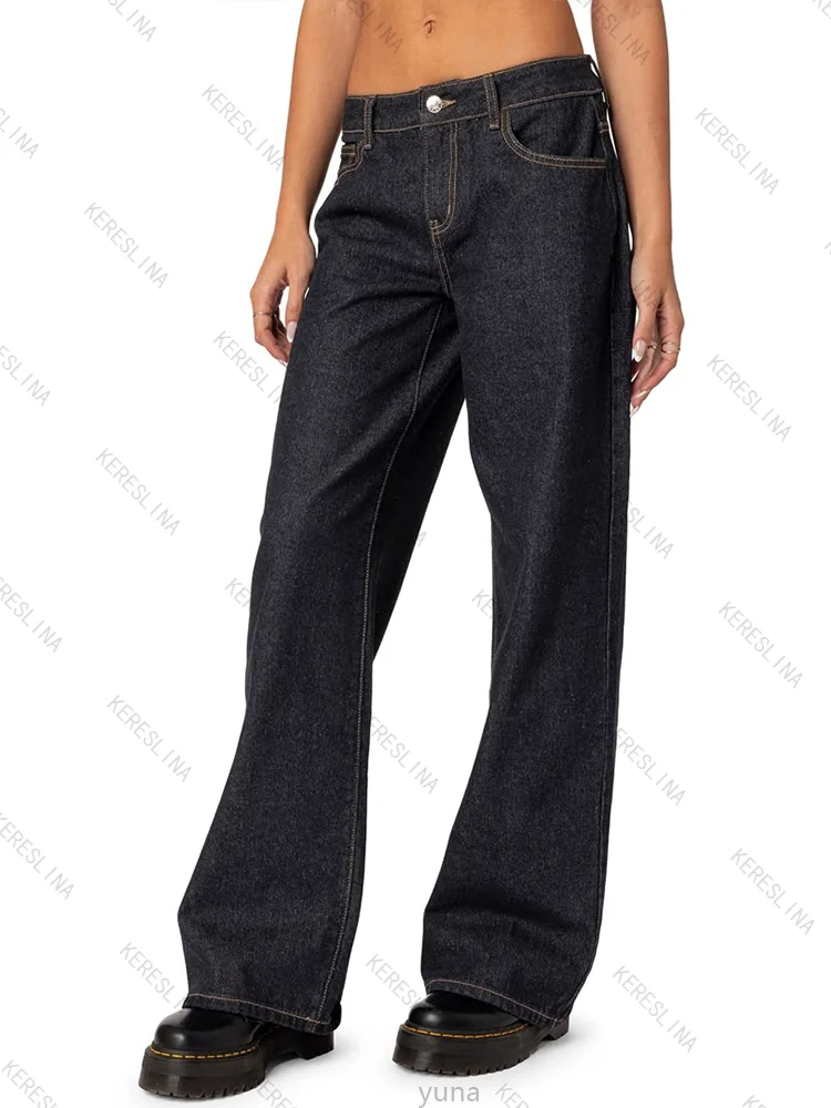 

European American punk women's jeans classic retro Y2K fashion straight pants hip-hop casual emo girl all-match jeans streetwear