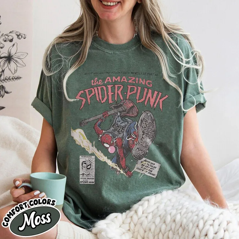 Retro Spider-Punk T-Shirt Across the Spider-Verse Tee Vintage Spider-Man Comic Shirt Spider Verse Punk Rock Fan Apparel