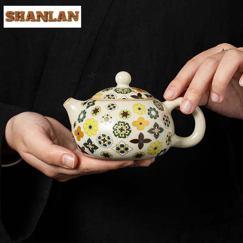 180ML Retro Ru Kiln Porcelain Teapot Japanese Tang Dynasty Baoxiang Xishi Pot Household Tea Maker Kettle Tableware Supplies Gift