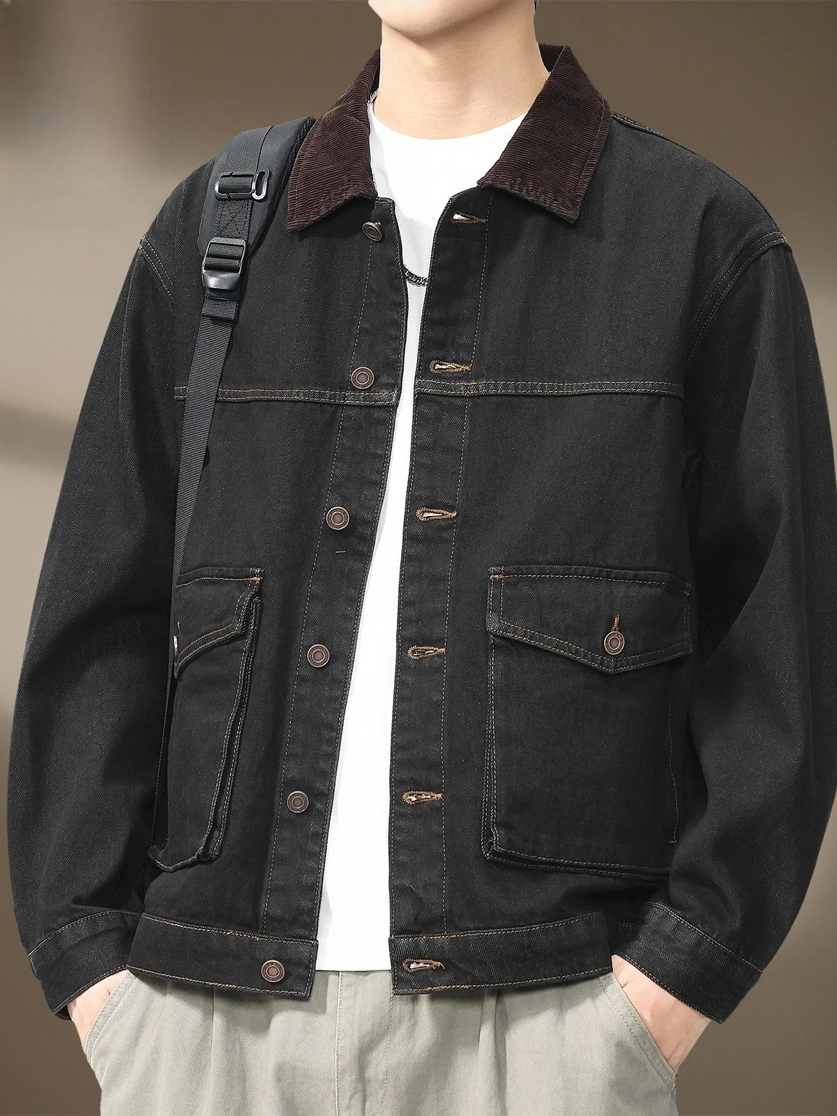 

Мужская джинсовая куртка из чистого хлопка, осенняя новинка, в американском рабочем стиле, с воротником, верхняя одежда с длинными рукавами, молодежная мода