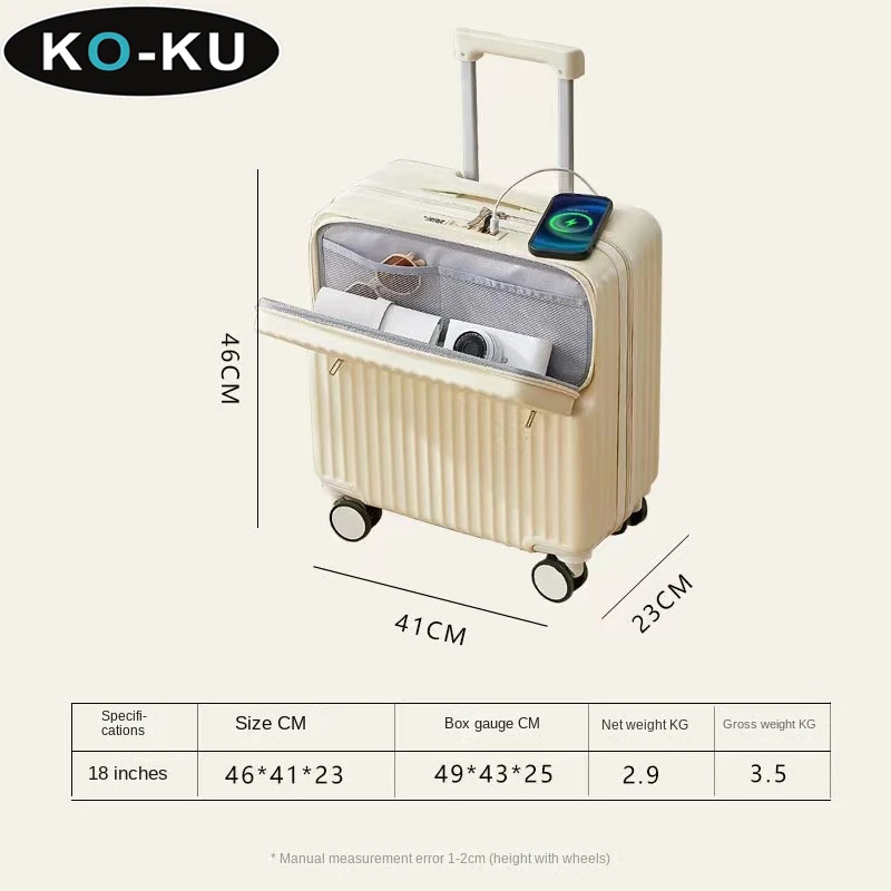 KO-KU Front Opening Small Trolley Suitcase 18/20 Inch Boarding Box Student Multifunction Password  Combination Suitcase