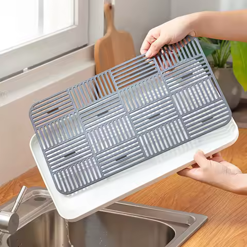 New Detachable Tableware Drain Tray Grids Design Double Layer Dish Drainer Kitchen Accessory Easy Clean Kitchen Organizer