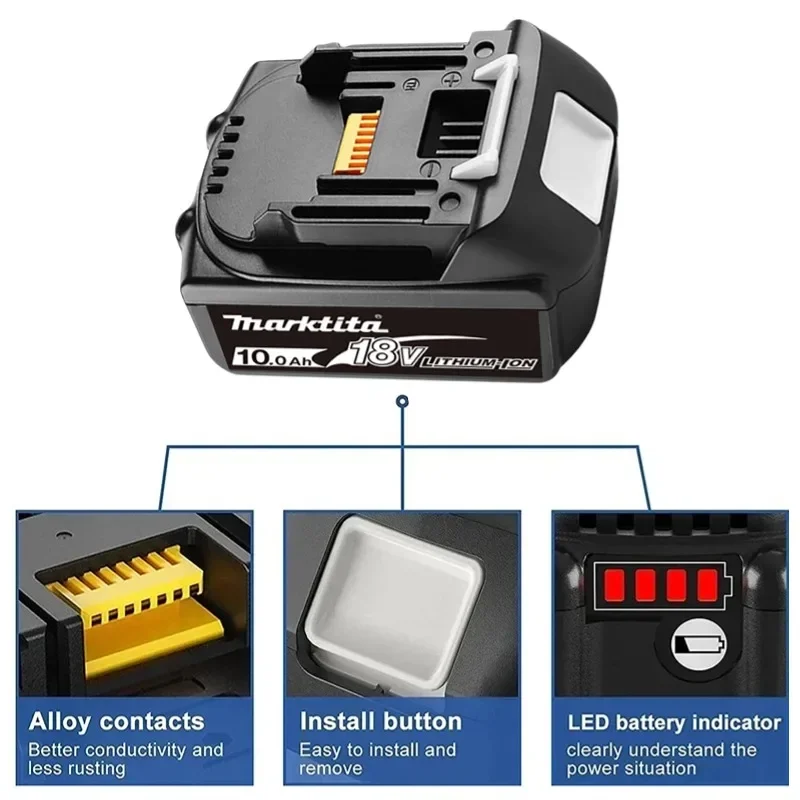 Imagem -05 - Bateria de Lítio Recarregável para Makita Ferramenta Elétrica 18v 10.0ah Bl1840 Bl1850 Bl1830 Bl1860b Lxt Bl1860 18650 Novo