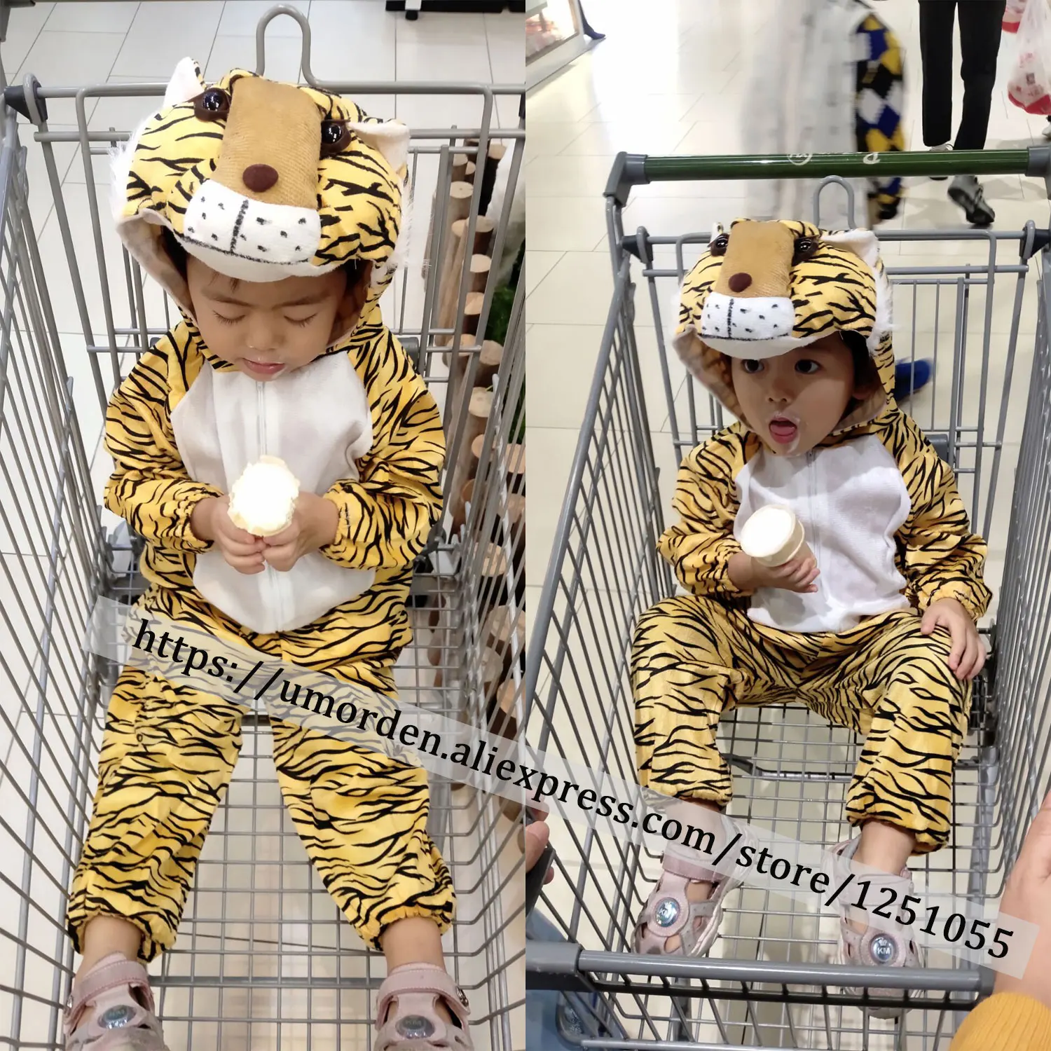 Umorden Unisex Animal Tiger Costume Jumpsuit Onesie for Child Kids 2-8Y Hooded Halloween Children's Day Purim Party Fancy Dress