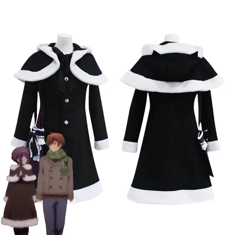 Аниме Love, Chunibyo & Other Delusions Takanashi Rikka Косплей Костюм Черная Зимняя Пальто Мао Сумка Парик Женщина Симпатичные Рождественские Костюмы;