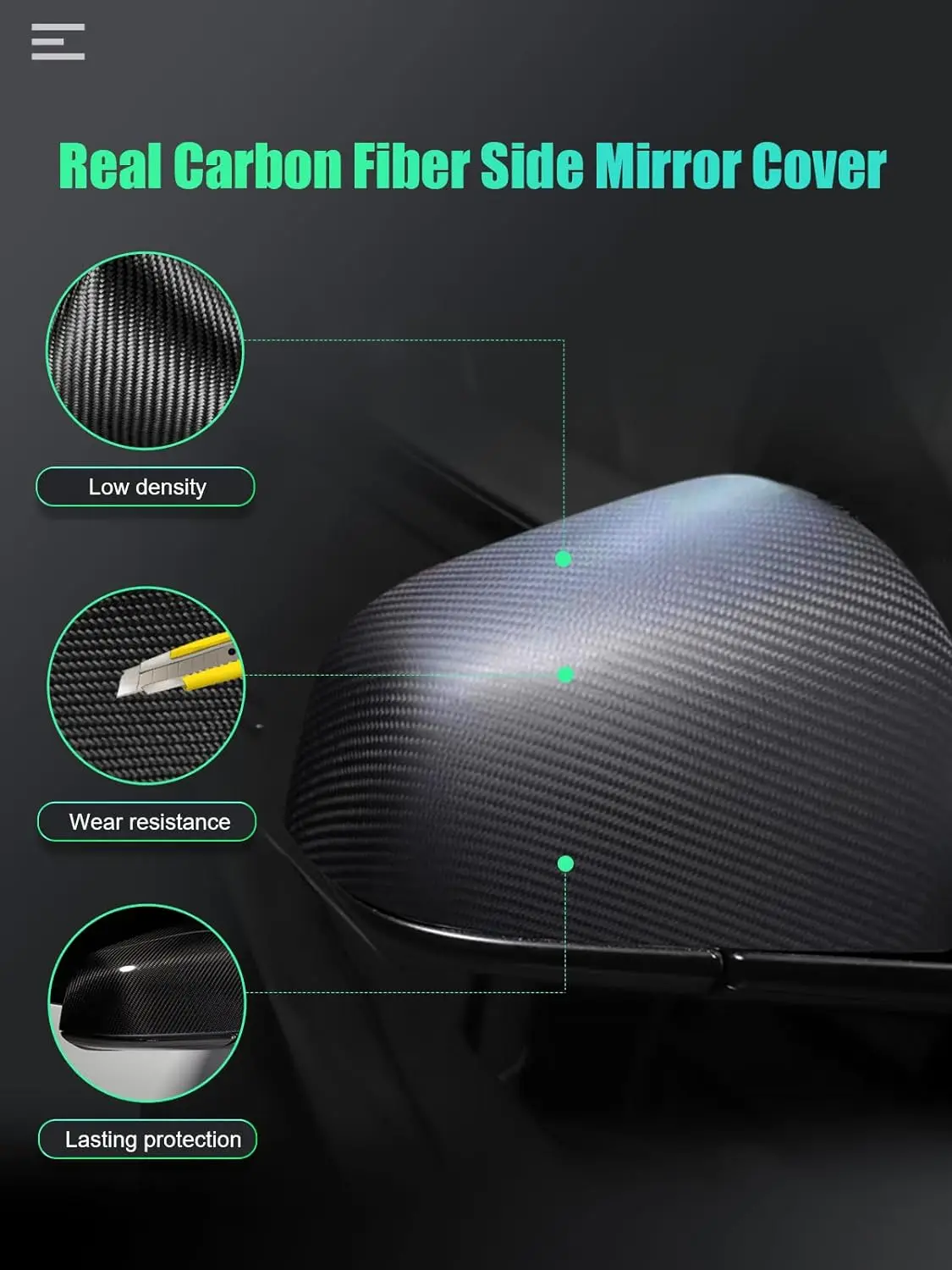 Real Dry Carbon Fiber Rear View Mirrors Cover for Tesla Model Y/3/Highland 2017-2023 2024 Side Door Rearview Mirror Cover Matte