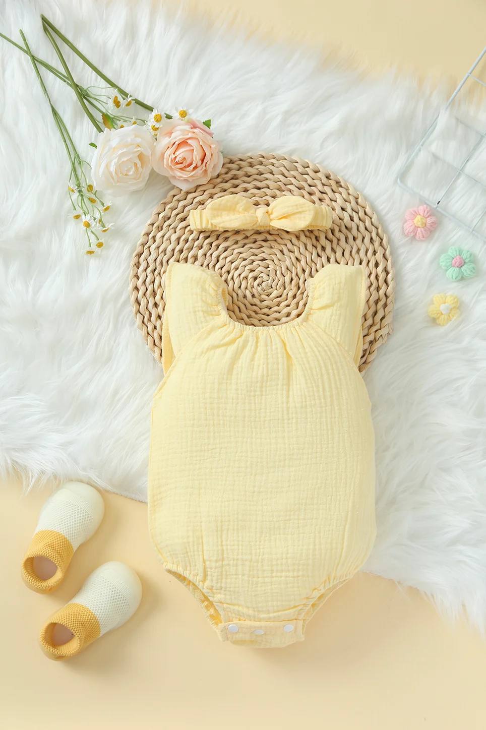 

Милый детский комбинезон-треугольник с повязкой на голову, мягкий хлопковый комбинезон для младенцев для мальчиков и девочек, однотонный безрукавный комбинезон для ползания