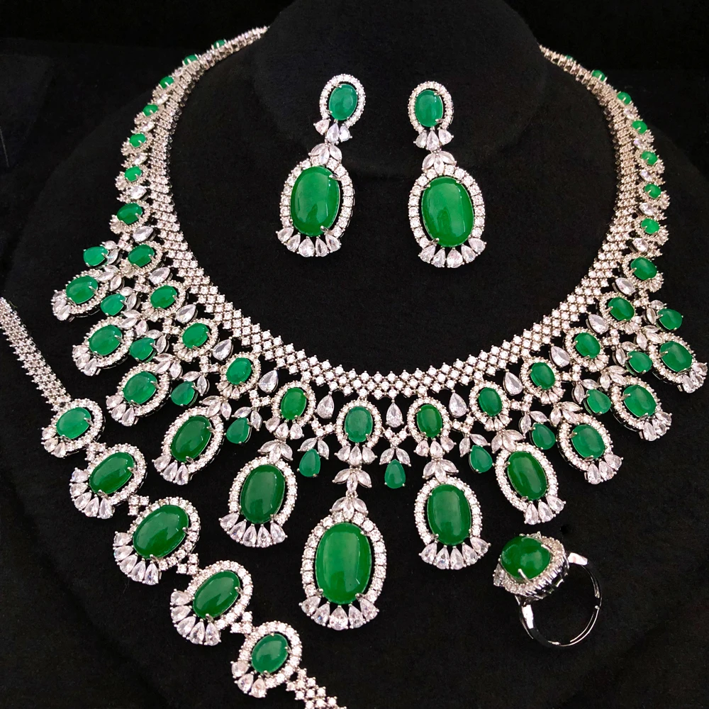 GODKI 4PCS Luxury Green purple Mixed Big Statement Jewelry set For Women Wedding Cubic Zircon CZ African Dubai Bridal Jewelry