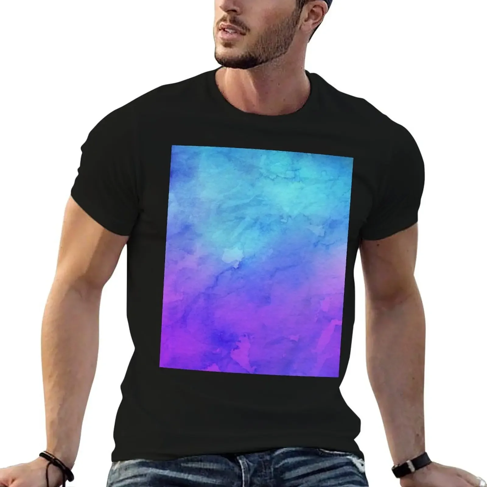 Blue and Purple watercolor T-Shirt summer top blue archive funny t shirts for men