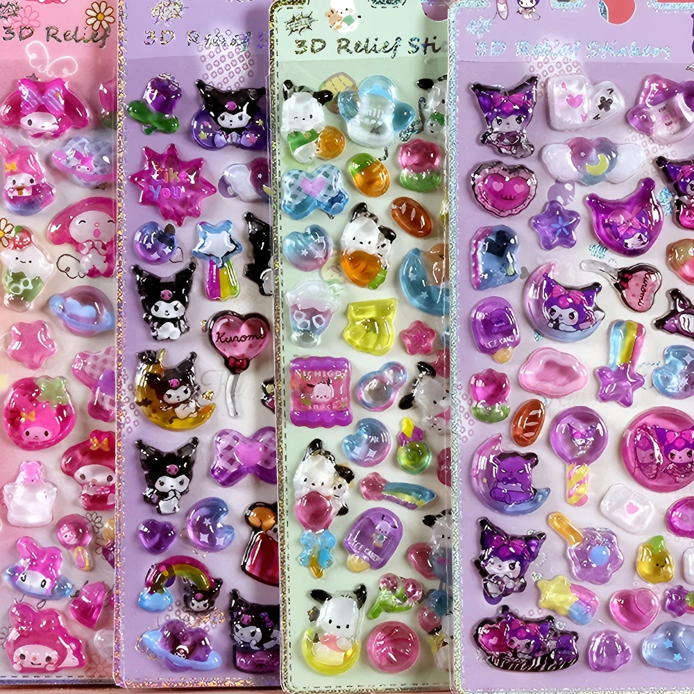 Kawaii سانريو الكرتون ثلاثية الأبعاد ملصقات الإغاثة Kuromi بلدي ميلودي كريستال الشارات اللعب مقاوم للماء الأطفال مكافأة ملصق الهدايا #4