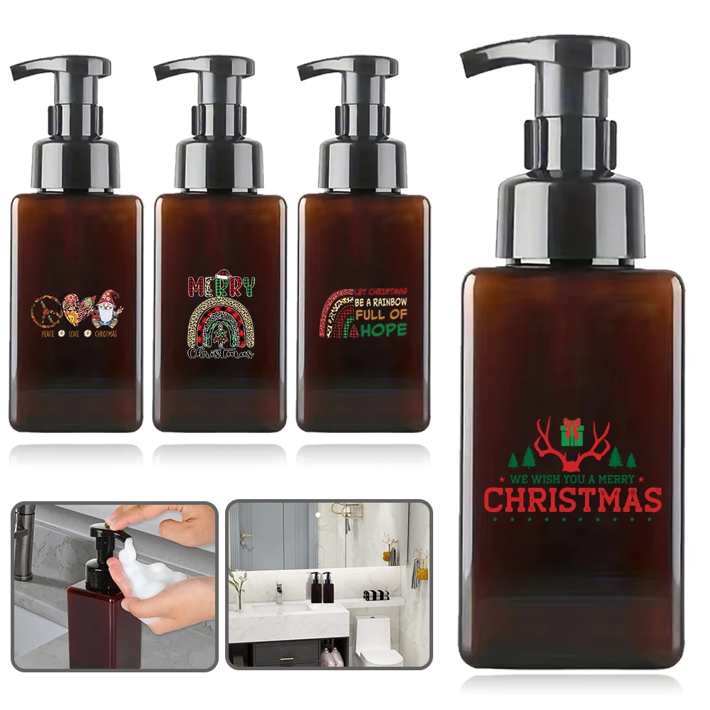 

450ml Refillable Foam Pump Bottle Foaming Soap Dispenser Liquid Lotion Shampoo Sub-Bottling Bottle Bathroom Christmas Pattern