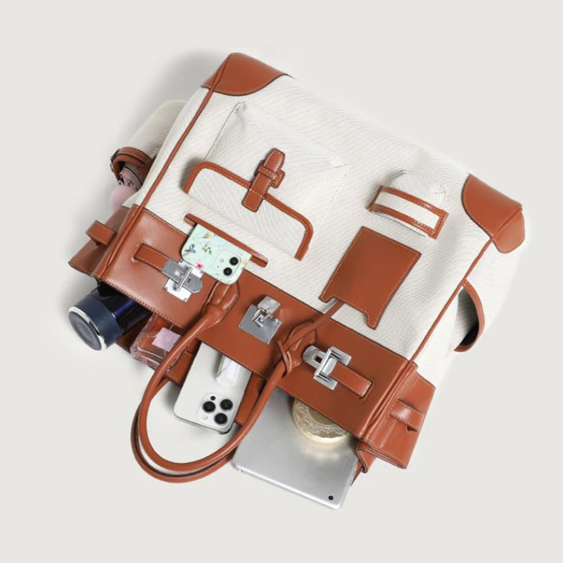 جديد التباين قماش اللون مطابقة المحمولة اضافية كبيرة البلاتين حقيبة الترفيه حقيبة السفر حقيبة الكتف متدلي