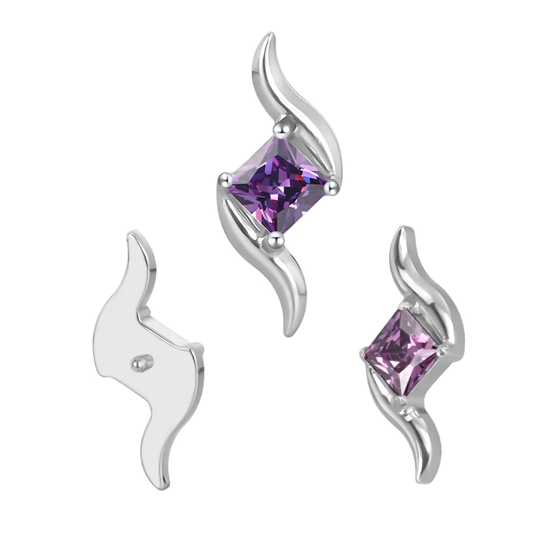 ASTM F136 Titanium Ear Lip Studs with CZ Paved Top