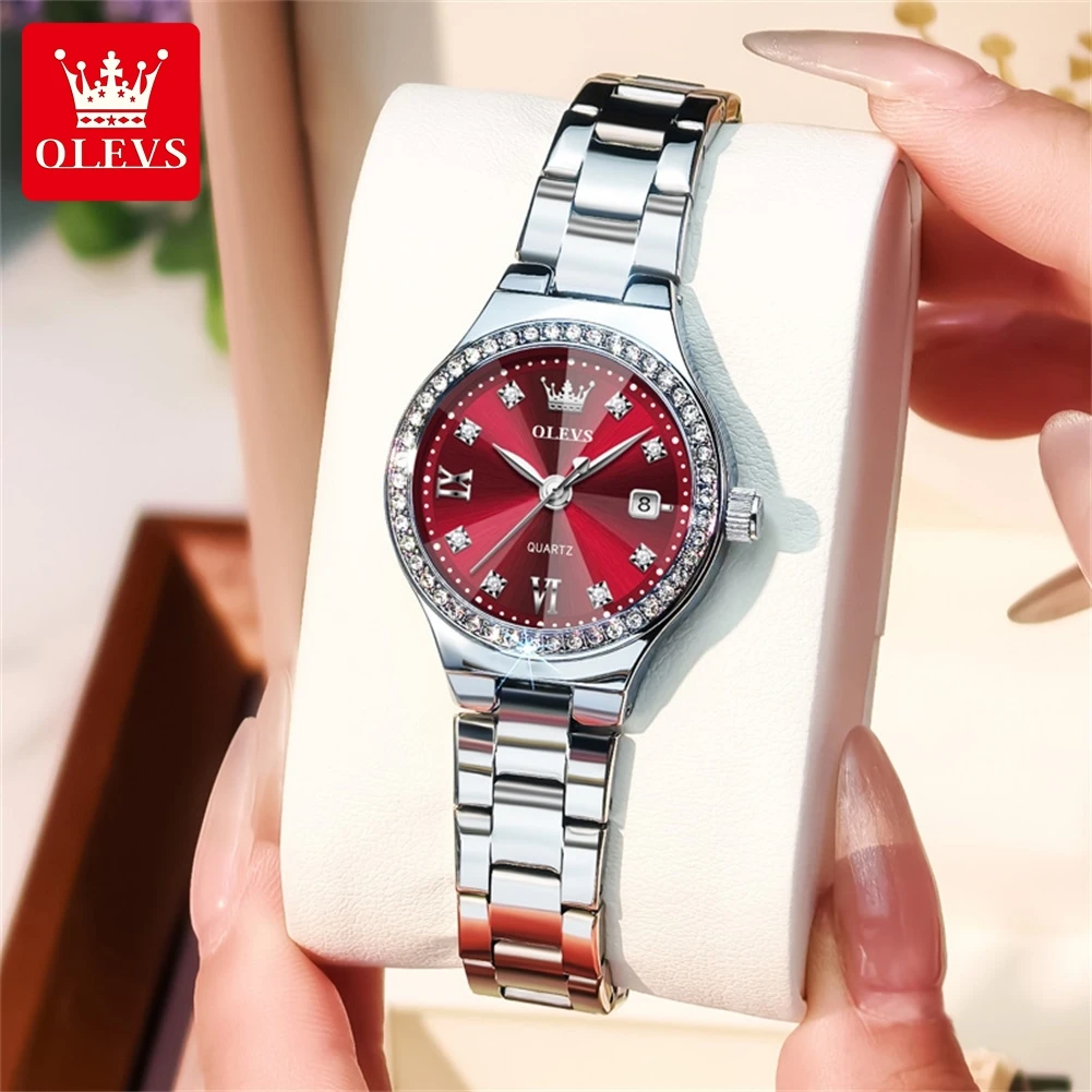 OLEVS Watches For Women Luxury Elegant Quartz Watch Stainless Steel Waterproof Luminous Diamond Bezel DateLadies Watch 5628