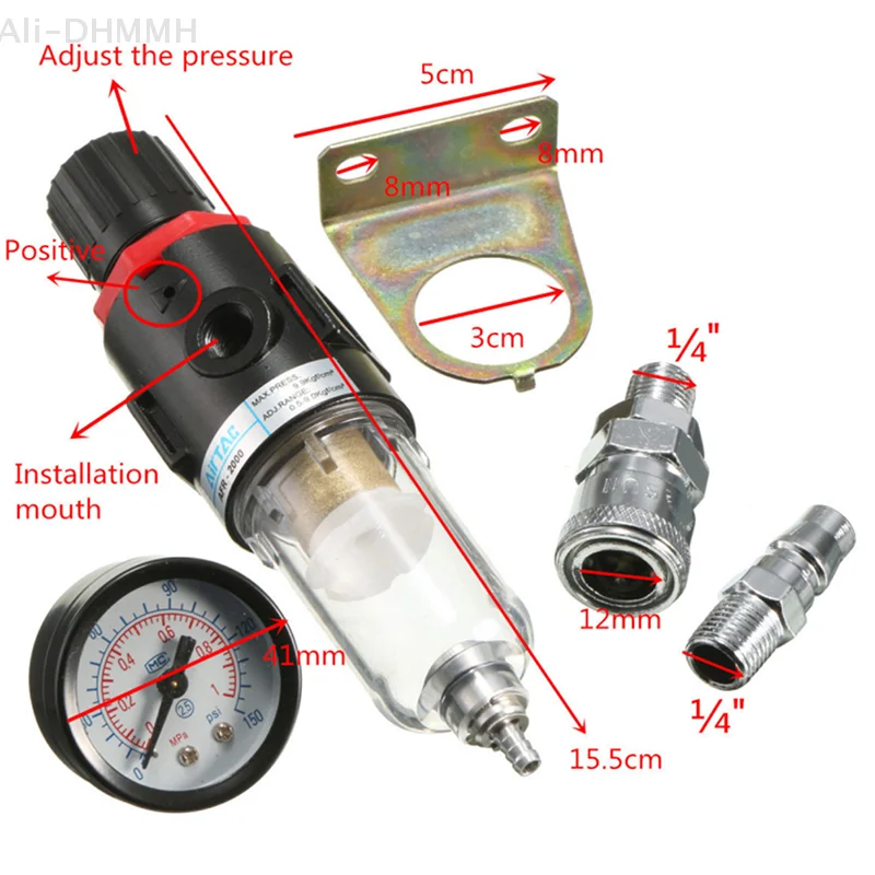 Kit de ferramentas de armadilha separador de água com filtro de compressor de ar de 1/4 '' com medidor regulador