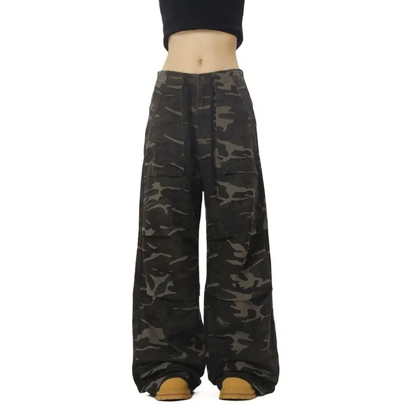 

Мужские камуфляжные брюки с широкими штанинами, высокая талия, свободный крой, повседневные брюки в стиле стритвир