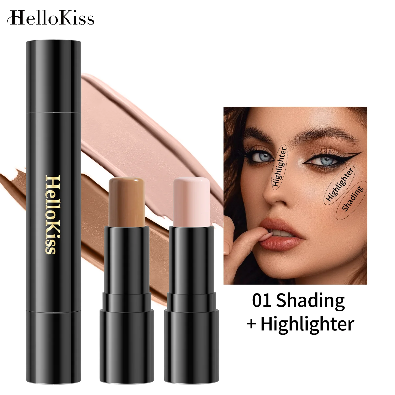 3D Face Shaping Double Head Highlighter Stick Pearlescent Natural Brightening Contour Hot Sale for Beauty Essential