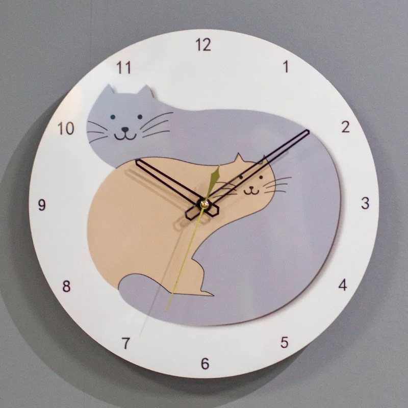 

12 Inch 30cm Purple Cat Wooden Wall Clock Living Room Advanced Wall Clock Minimalist Creative Pointer Clock Wall Decoration