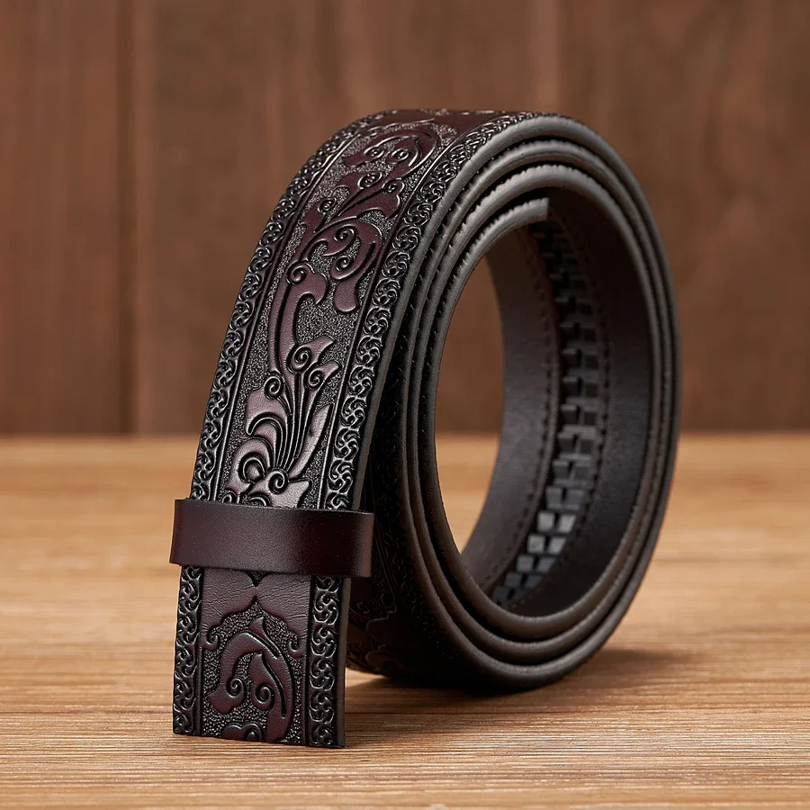 3.5CM wide buckleless cowhide belt high quality suitable for automatic buckle printed business men\'s belt without buckle