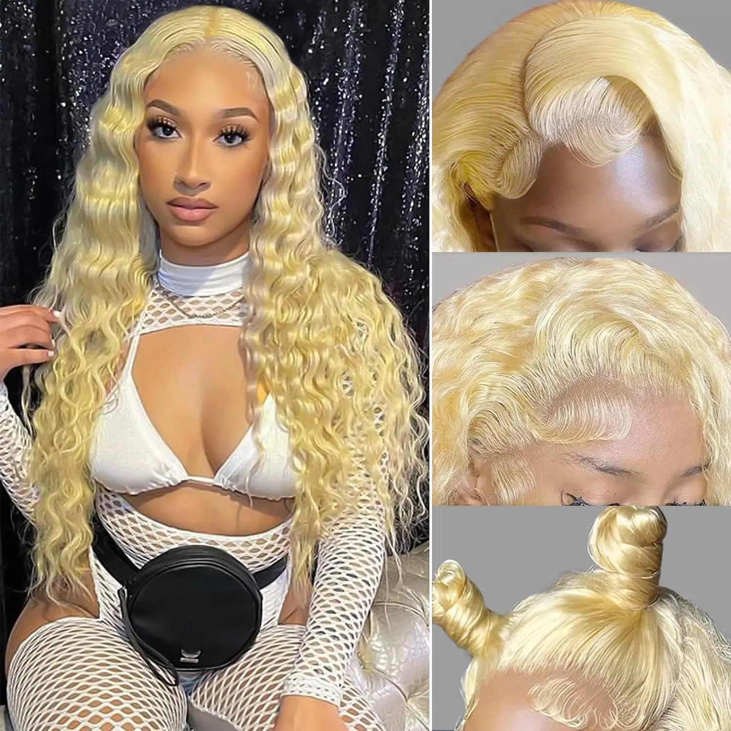 13x6 HD Lace Front 150 Density 613 Blonde 22 Inches 13x4 Deep Wave Baby Hair Around Pre-Plucked Glueless Curly  Human Hair Wig