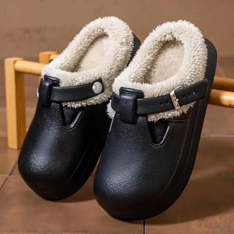 Wasserdichte Eva Plüsch-Hausschuhe für Damen 2026 Winter Metallschnalle Warme Lange Plüsch-Innenhausschuhe Weiche Dicke Sohle Clogs Mujer – Detail 20