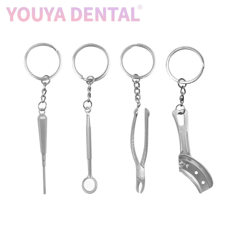 1Pcs Mini Dental Keychain Simulated Dental Keychain Stainless Steel Tooth Model Shape Dental Clinic Promotional Gift Dental Tool