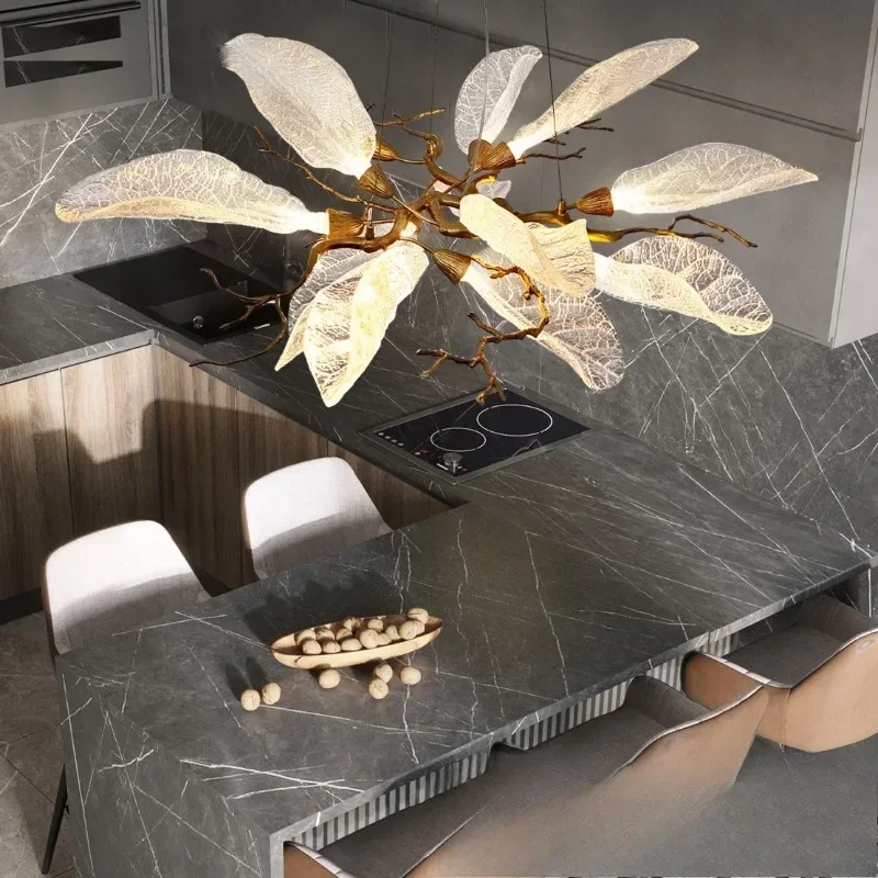 American light luxury all-copper decorative dining room chandelier, natural leaf living room all-copper chandelier