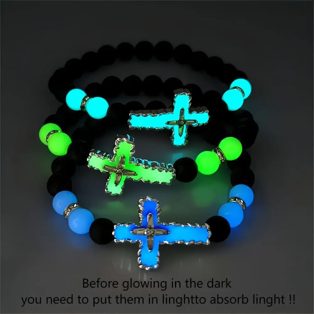 New Foreign Trade Luminous Alloy Dripping Oil Cross Hand String Volcanic Stone Tidal Luminous Beaded Hand Jewelry