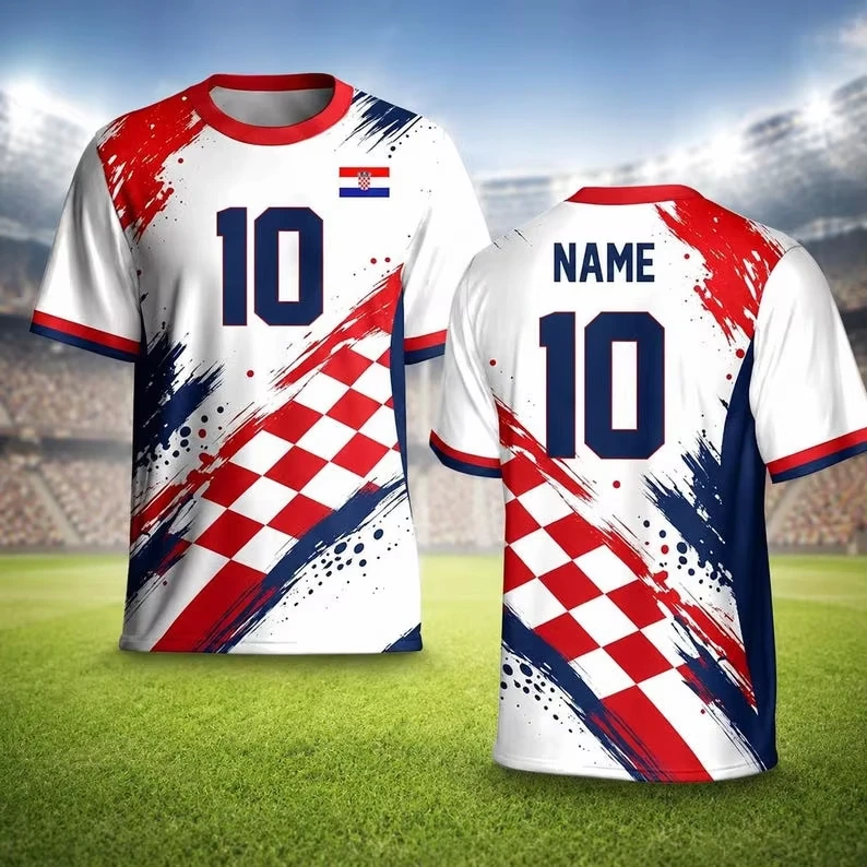 2026 Croatia fan jersey football uniform boys' girls' and adults' quick-drying and breathable sportswear fan birthday gift - view 3