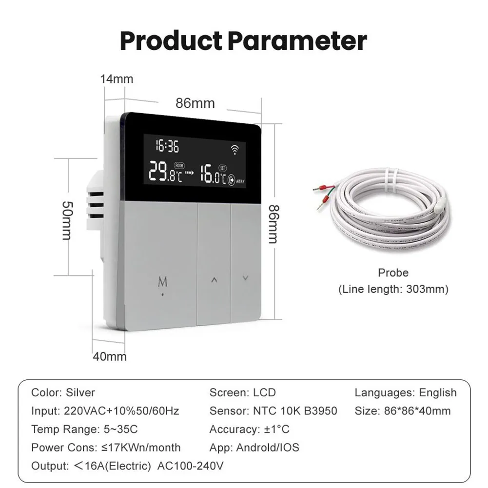 Termostat zdalnego sterowania Inteligentny termostat Sterowanie ogrzewaniem domu Jak pokazano Nowoczesny design Inteligentny kontroler ogrzewania ABS PC Material