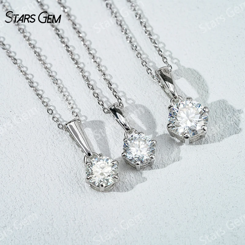 

Ожерелье из стерлингового серебра 925 пробы, круглая бриллиантовая огранка, модное ожерелье с муассанитом и бриллиантами, кулон, ювелирные изделия, подарок для женщин