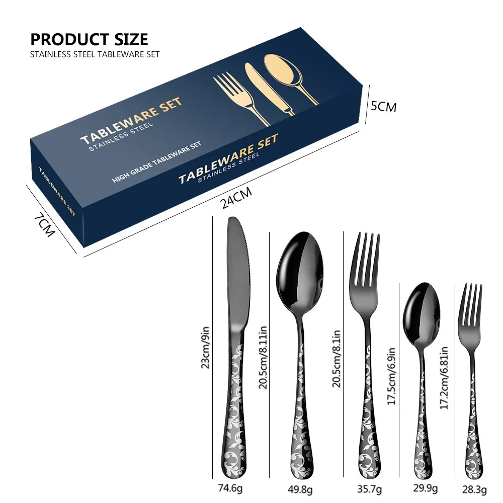 Flower Pattern Stainless Steel Tableware 5 Combination 20 Piece Set Flower Handle Knife Fork Spoon Set Cake Fork Coffee Spoon