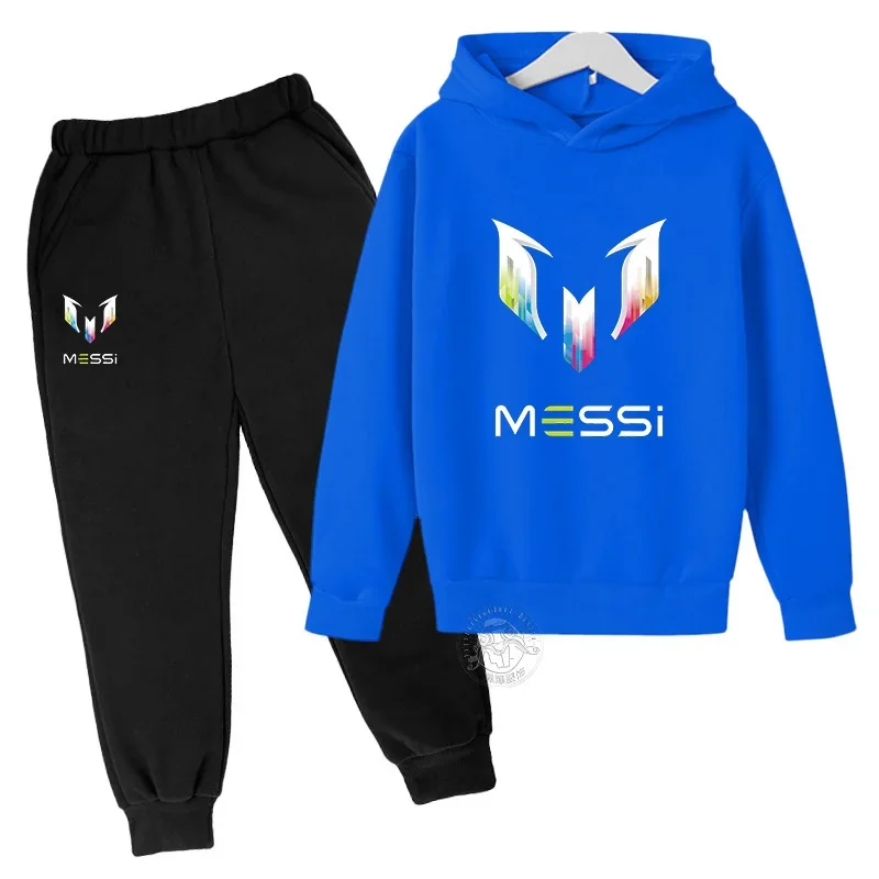 

Messi Letter Printed Children's Clothing Autumn And Winter Hooded Pullover Long Pants Two-Piece Casual Boy And Girl Sports Suit