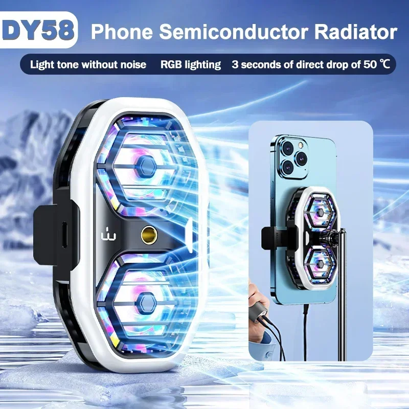 

DY58 Mobile Phone Semiconductor Cooling Fan Radiator 3 Gear Adjustable Game Cooler For IOS Android Live Streaming Cool Heat Sink