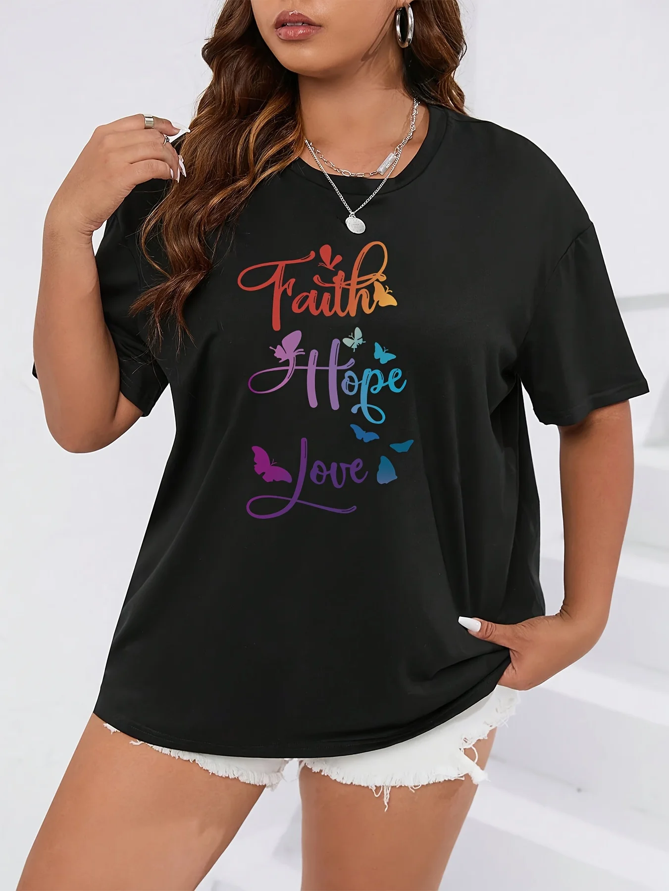 レディース プラスサイズ Tシャツ グラフィック半袖衣類トップ、ゆったりとしたカジュアル、柔らかく快適な通気性、アウトドアスポーツ