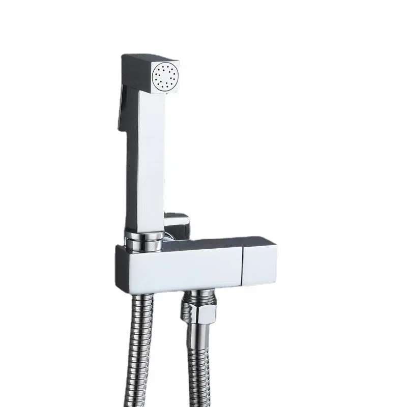 Single Cold Handheld Woman Washer Set All Copper Square Set Booster Spray Gun Toilet Angle Valve with Nozzle