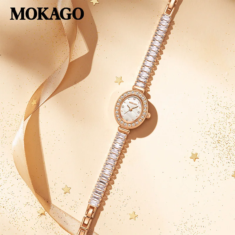 MOKAGO 8158 Fashion Woman's Quartz Wristwatch Luxury Bracelet Water Resistant Copper Strap Elegant Ladies Watches montre femme