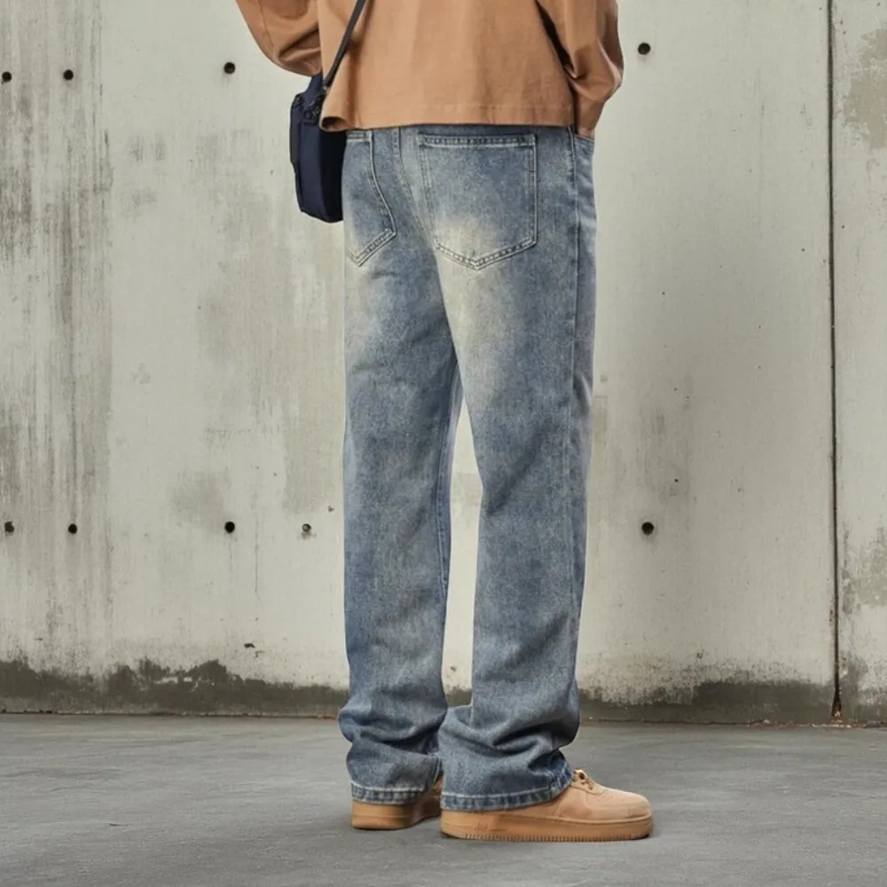 بنطلون جينز فضفاض للرجال مستقيم بنطال ذو قصة أرجل واسعة Y2k جينز فضفاض عتيق ملابس الشارع موضة الهيب هوب #5
