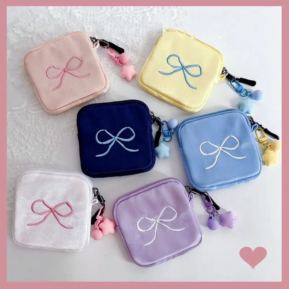 

Square Portable Bow Coin Purse with Pendant Bowknot Cute Zero Wallet Korean Style Zipper Pouch Cosmetic Bag Women