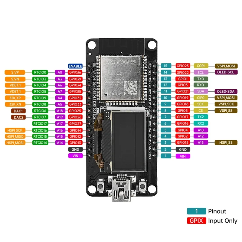 

ESP32 ESP-WROOM-32D WIFI Bluetooth Макетная плата CH340 с OLED-экраном 0,96 Желтый Синий Дисплей-N33R