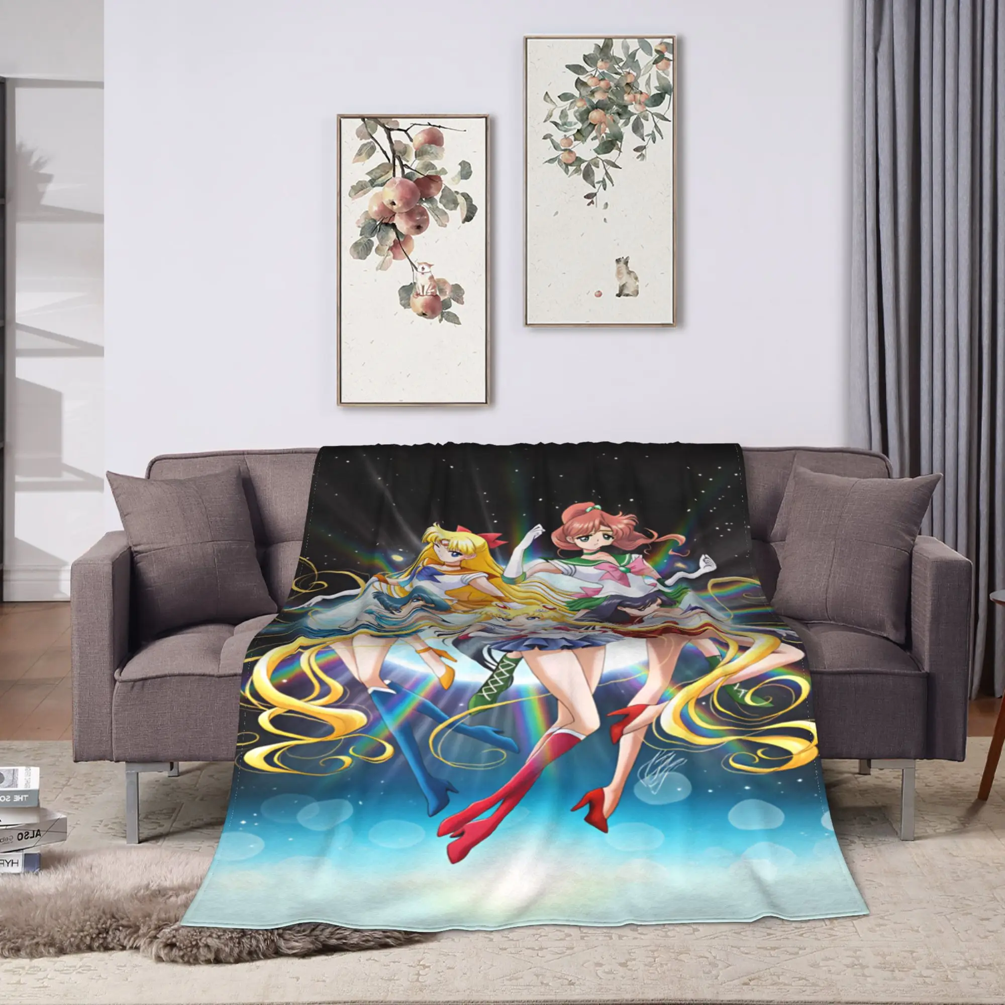 S-Sailor M-Moon Anime  Flannel Blankets  Warm Soft Throw Blanket for Living Room Travel Street Trend Bedspread Sofa Bed Cover