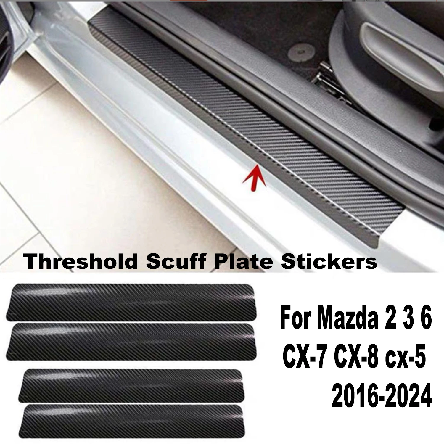 

For Mazda 2 3 6 CX-5 CX-7 Car Door Sill Protector Accessories Threshold Scuff Plate Stickers Pedal Trim Styling Strip 2016-2024