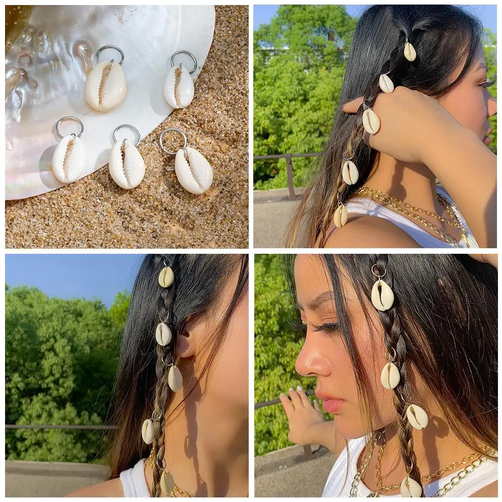 Sea 쉘 브레이드 헤어 링 보헤미안 휴가 스타일 헤어 버클, 힙합 더티 브레이드, 맞춤형 캐주얼 헤어 클립, 세트당 5 개