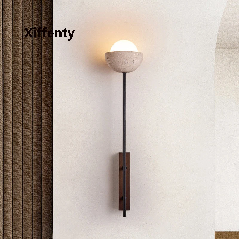 Yellow travertine long wall lamp living room bedroom bedside wall lamp retro aisle living room wall lamp